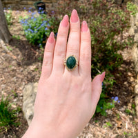 14k Gold Green Genuine Natural Onyx Ring with Applied Rose Gold Flowers (#J7239)