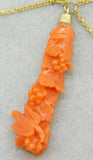 14k Gold Victorian Carved Genuine Natural Coral Festoon Necklace w/Bird (#J2586)