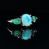 Platinum 1.95 Carat Genuine Natural Black Opal and Emerald Ring Jewelry (#J5633)