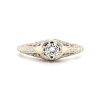 14k White Gold Art Deco .18ct Genuine Natural Diamond Filigree Ring (#J5588)