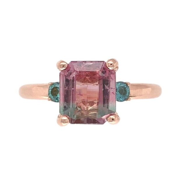 14k Gold 1.79 Carat Bi-Color Watermelon Genuine Natural Tourmaline Ring (#J7017)