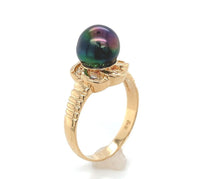 18k Yellow Gold Tahitian Black Pearl Ring with Diamonds (#J6340)