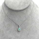 Platinum Oval Australian .60ct Genuine Opal and Diamond Halo Pendant (#J7426)