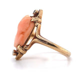 Genuine Natural Coral Cameo 10k Yellow Gold Ring with Diamond Accents (#J5977)