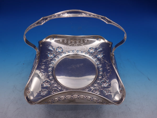 Woodside Sterling Silver Petit Four Basket with swing handle Pierced 9"  (#7317)