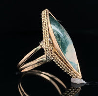 10k Yellow Gold Handwrought Genuine Natural Moss Agate Ring Size 5 (#J6580)