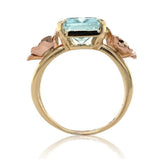 Retro 14k Rose Yellow Gold 4.52 Carat Genuine Aquamarine Ruby Flower Ring #J7003