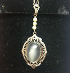 10k White Gold Moonstone Filigree Art Deco Necklace Pendant (#J5318)