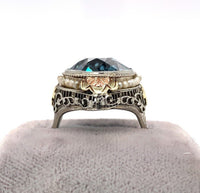 14k White Gold Art Deco Huge Lab-Created Spinel Filigree Ring Jewelry (#J5606)