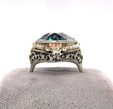 14k White Gold Art Deco Huge Lab-Created Spinel Filigree Ring Jewelry (#J5606)