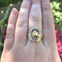 14k Yellow Gold Men's Genuine Natural Diamond Ring Horse and Horseshoe (#J6218)