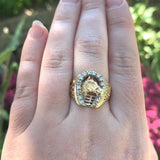 14k Yellow Gold Men's Genuine Natural Diamond Ring Horse and Horseshoe (#J6218)