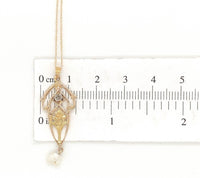 10k Yellow Gold Diamond Lavaliere Pendant w/ Leaf Motif and Pearl Drop (#J6440)
