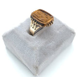 Victorian Genuine Natural Tiger's Eye Cameo 10k Gold Ring Size 10.5 (#J6222)