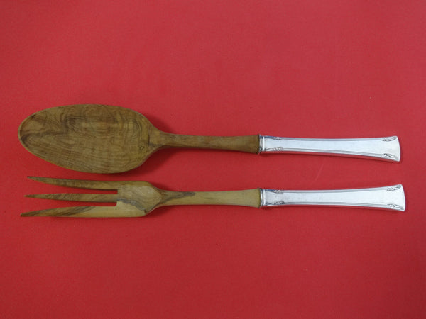 Serenity by International Sterling Silver Salad Serving Set w/Wood 2pc 11"