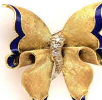 18k Gold Enamel Butterfly Pin with Diamond Accents Signed by Ruth Satsky #J6270