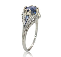 18k Gold Art Deco Filigree Blue Sapphire Ring w/Lab-Created Accent Stones #J6804