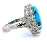 14k Gold Art Deco Genuine Natural Turquoise Marquise Filigree Ring (#J5187)