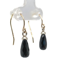 14k Gold 5.37 Carat TW Briolette Black Genuine Natural Spinel Earrings (#J7130)