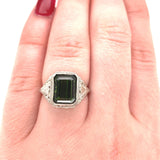 14k White Gold Art Deco 4.34ct Genuine Natural Tourmaline Filigree Ring (#J5762)