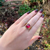 18k Yellow Gold Men's European Ring Specialty Cut Lab-Created Red Stone (#J6345)