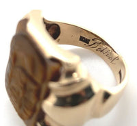 10k Gold Genuine Natural Tiger's Eye Men's Double Warrior Cameo Ring (#J6221)