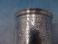 French .950 Sterling Silver Beaker / Cup Stamped Wide Boarder of Flowers (#6707)