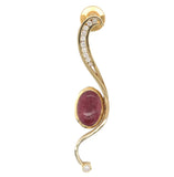 14k Harry Roa Large Modernist Tie Tack Pin w/Diamonds Cabochon Gemstone (#J7365)