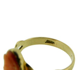 10k Gold Art Nouveau Genuine Natural Coral Cameo Ring Carved Flowers (#J4723)
