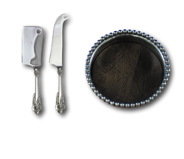 Grande Baroque Wallace Sterling Silver Cheese and Wine Mikasa Gift Serving Set
