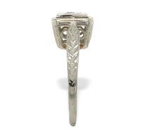 18k White Gold Art Deco Genuine Natural Diamond RIng Hand Engraved 5 (#J7290)