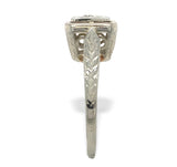 18k White Gold Art Deco Genuine Natural Diamond RIng Hand Engraved 5 (#J7290)