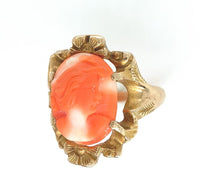 10k Yellow Gold Victorian Genuine Natural Coral Cameo Ring Size 6.5 (#J6299)
