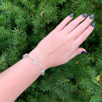 14k Gold Art Deco Genuine Natural Rock Crystal Bead Bracelet 7" Wrist (#J7033)