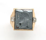 10k Yellow Gold Men's Hematite Intaglio Ring Roman Warrior Size 6.5 (#J6341)