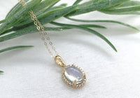 14k Yellow Gold 1.84 Carat Blue Flash Genuine Moonstone Diamond Pendant (#J7334)