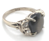 12k White Gold Genuine Natural Black Star Sapphire and Diamond Ring (#J7004)