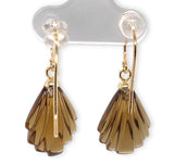 14k Gold Genuine Natural Smoky Quartz Carved Fan Shaped Drop Earrings (#J7519)