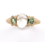10k Yellow Gold 1.06ct Genuine Natural Moonstone and Green Sapphire Ring #J6462