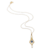 10k Yellow Gold Lavaliere with Pearl Drop and Blue Glass Accent w/Chain (#J7192)