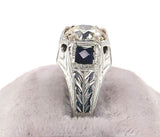 Men's 1.80ct Diamond GIA 18k White Gold Ring with Lab-Created Sapphires (#J5768)