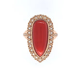 18k Rose Gold 12.05ct Genuine Natural Coral Ring with .32ct Diamonds (#J6180)