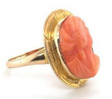 Antique Genuine Natural Coral Cameo 10k Yellow Gold Ring Size 5.75 (#J5942)