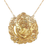 14k Gold Art Nouveau Large Figural Woman and Flowers Necklace w/Diamonds #J7432