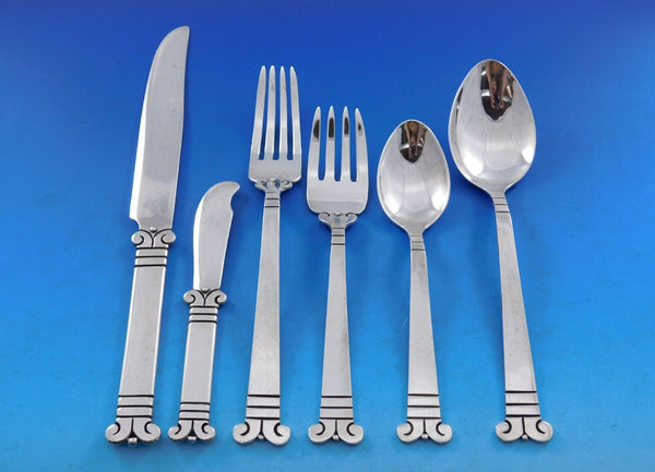 Aztec Column by Pedro Castillo Mexican Taxco Sterling Silver Flatware Set 48 pcs