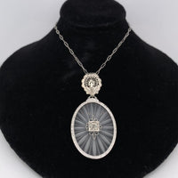 14k Gold Art Deco Genuine Natural Rock Crystal Quartz Diamond Pendant (#J5603)