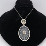 14k Gold Art Deco Genuine Natural Rock Crystal Quartz Diamond Pendant (#J5603)
