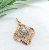 Victorian 12k Rose Gold Floral Pendant w/Pearl, Seed Pearls, Glass Stones #J7530