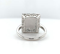 14k White Gold Rainbow Genuine Natural Moonstone Teal Sapphire Ring (#J6261)