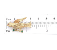 14k Yellow Gold Pin of Bird on a Branch with Genuine Natural Chalcedony (#J6013)
